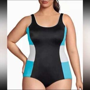 Land’s End Colorblock Sporty Tugless One Piece Swimsuit Plus Size 24 NWT
